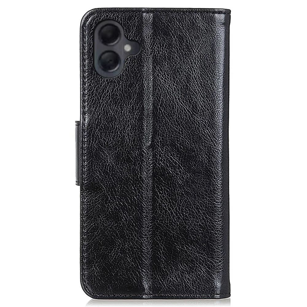 For Samsung Galaxy A06 4G Case Nappa Texture Split Leather Wallet Phone Cover - Black - 7