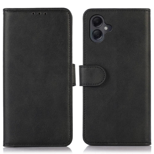 For Samsung Galaxy A06 4G Case Cowhide Texture Leather Wallet Phone Cover with Stand - Black - 1