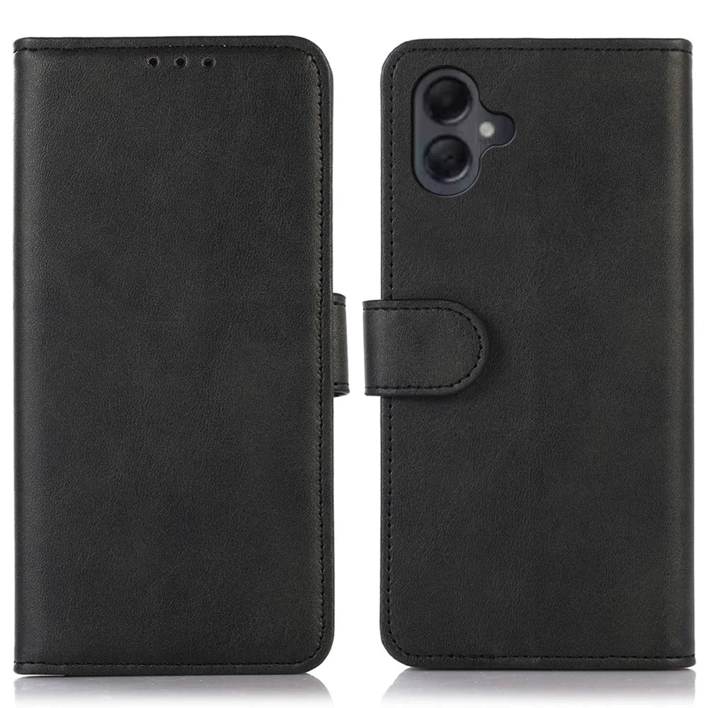 For Samsung Galaxy A06 4G Case Cowhide Texture Leather Wallet Phone Cover with Stand - Black - 1