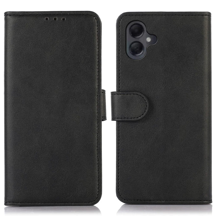 For Samsung Galaxy A06 4G Case Cowhide Texture Leather Wallet Phone Cover with Stand - Black - 1