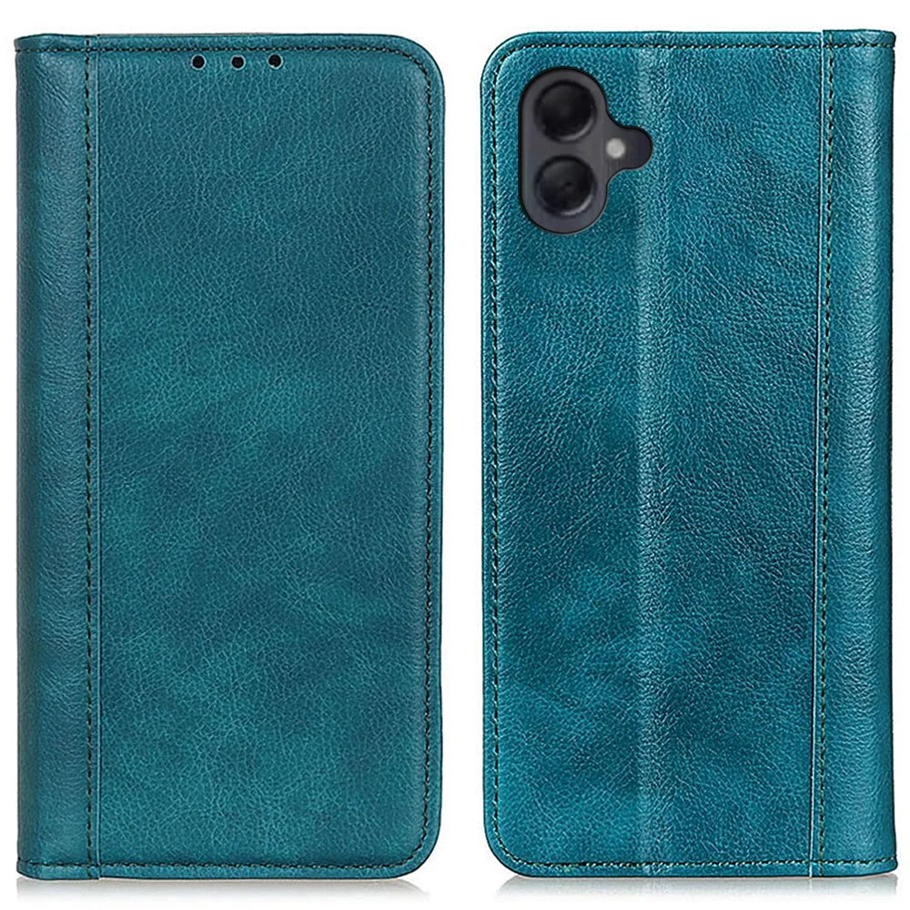 For Samsung Galaxy A06 4G Stand Case Split Leather Litchi Texture Wallet Phone Cover - Green - 1