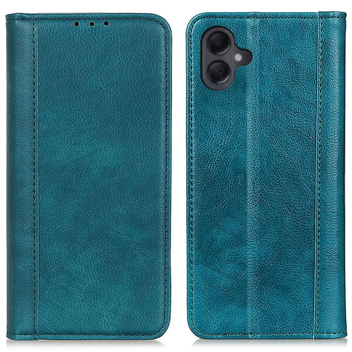 For Samsung Galaxy A06 4G Stand Case Split Leather Litchi Texture Wallet Phone Cover - Green - 1