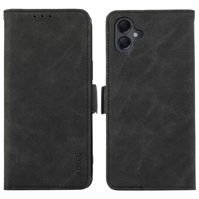 ABEEL For Samsung Galaxy A06 4G Case PU Leather Folio Stand View RFID Blocking Phone Cover - Black - 1