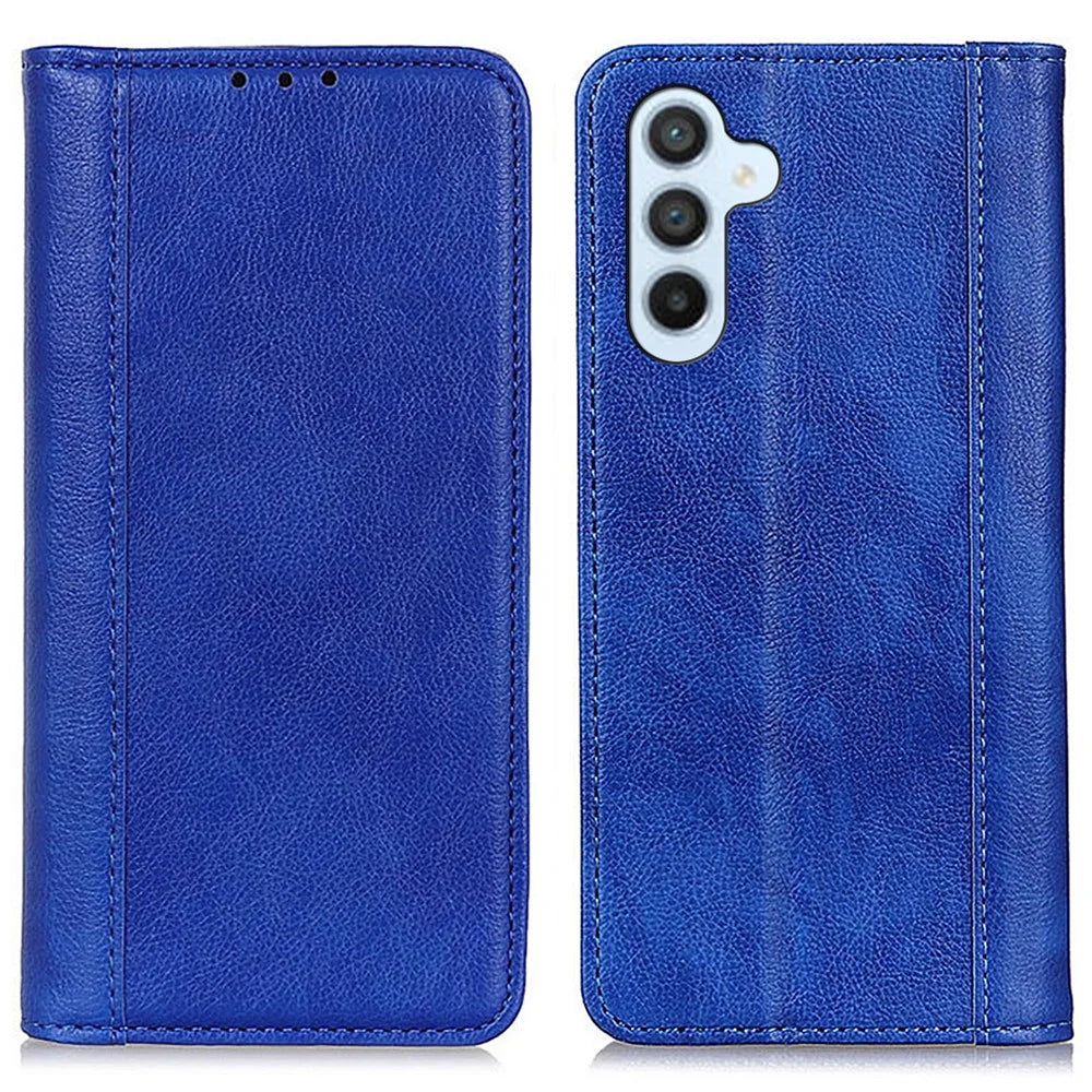 For Samsung Galaxy A16 5G / A16 4G Stand Case Split Leather Litchi Texture Wallet Phone Cover - Blue - 1