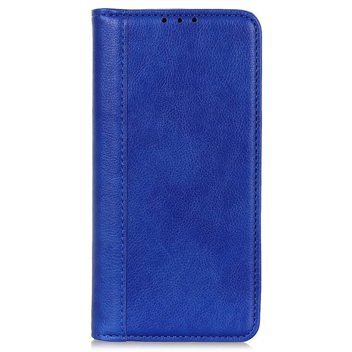 For Samsung Galaxy A16 5G / A16 4G Stand Case Split Leather Litchi Texture Wallet Phone Cover - Blue - 6