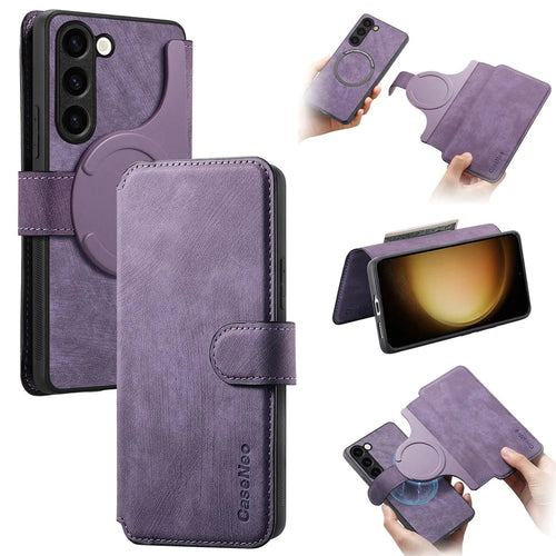 For Samsung Galaxy S23 Magnetic Case CASENEO Detachable Leather Phone Wallet Cover - Purple - 1