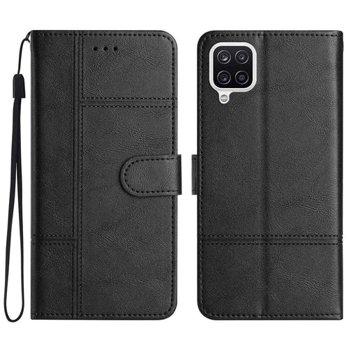 Anti-scratch Phone Shell for Samsung Galaxy A42 5G, Cowhide Texture Business Style PU Leather Sewing Line Decor Wallet Stand Case - Black - 1