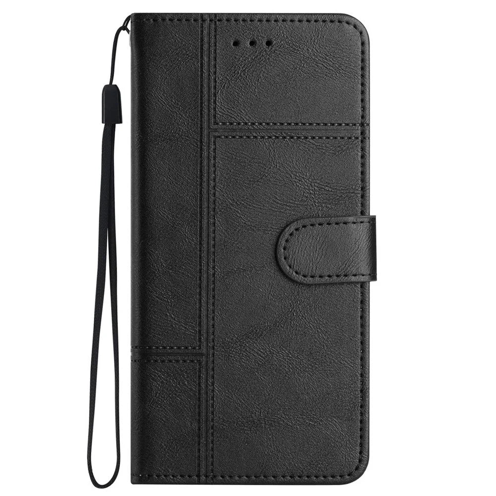 Anti-scratch Phone Shell for Samsung Galaxy A42 5G, Cowhide Texture Business Style PU Leather Sewing Line Decor Wallet Stand Case - Black - 7