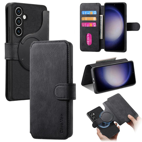 For Samsung Galaxy S23 FE Magnetic Case CASENEO Detachable Leather Phone Wallet Cover - Black - 1