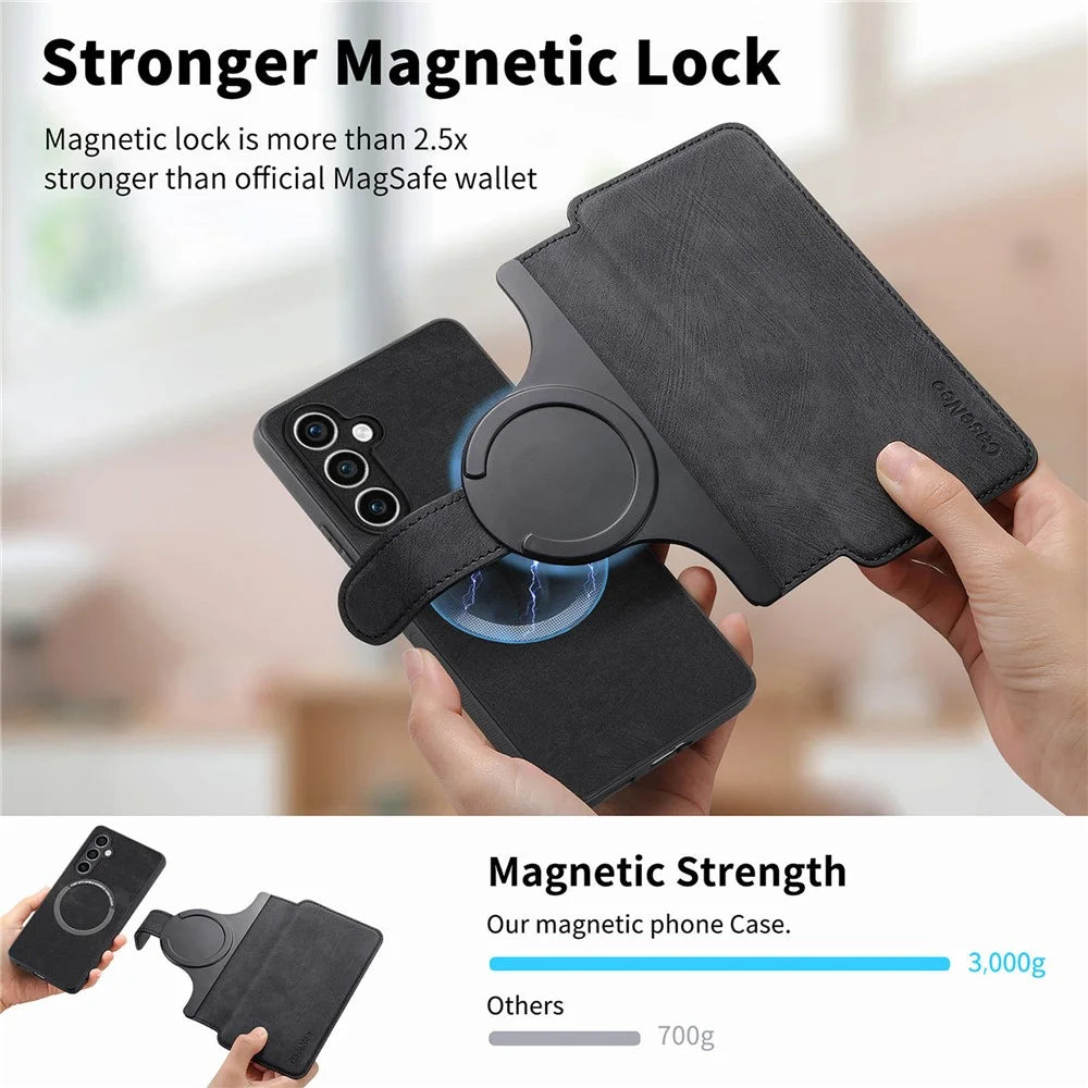 For Samsung Galaxy S23 FE Magnetic Case CASENEO Detachable Leather Phone Wallet Cover - Black - 5