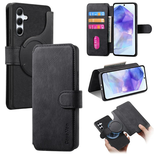 For Samsung Galaxy A35 5G Magnetic Case CASENEO Detachable Leather Phone Wallet Cover - Black - 1