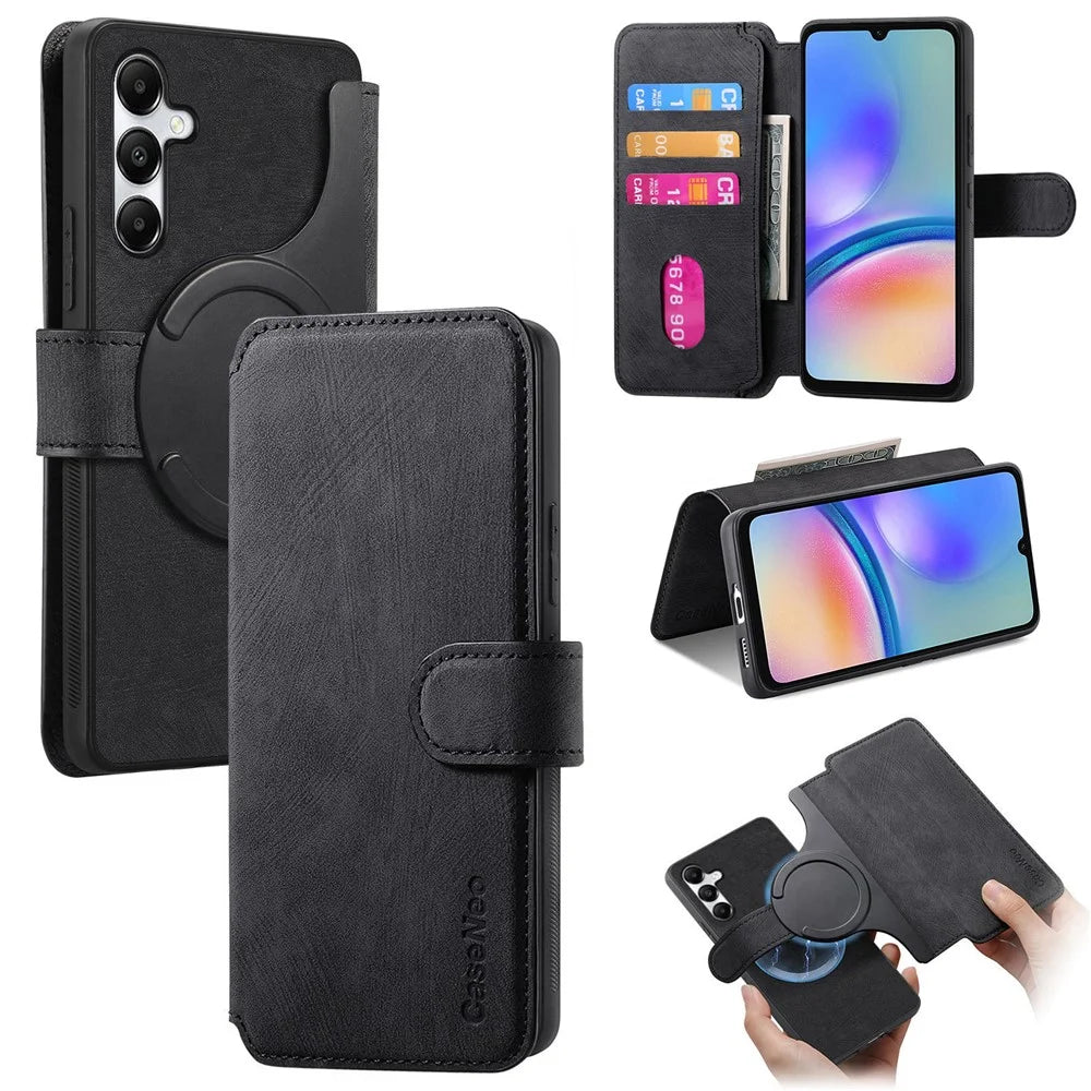 For Samsung Galaxy A05s 4G Magnetic Case CASENEO Detachable Leather Phone Wallet Cover - Black - 1