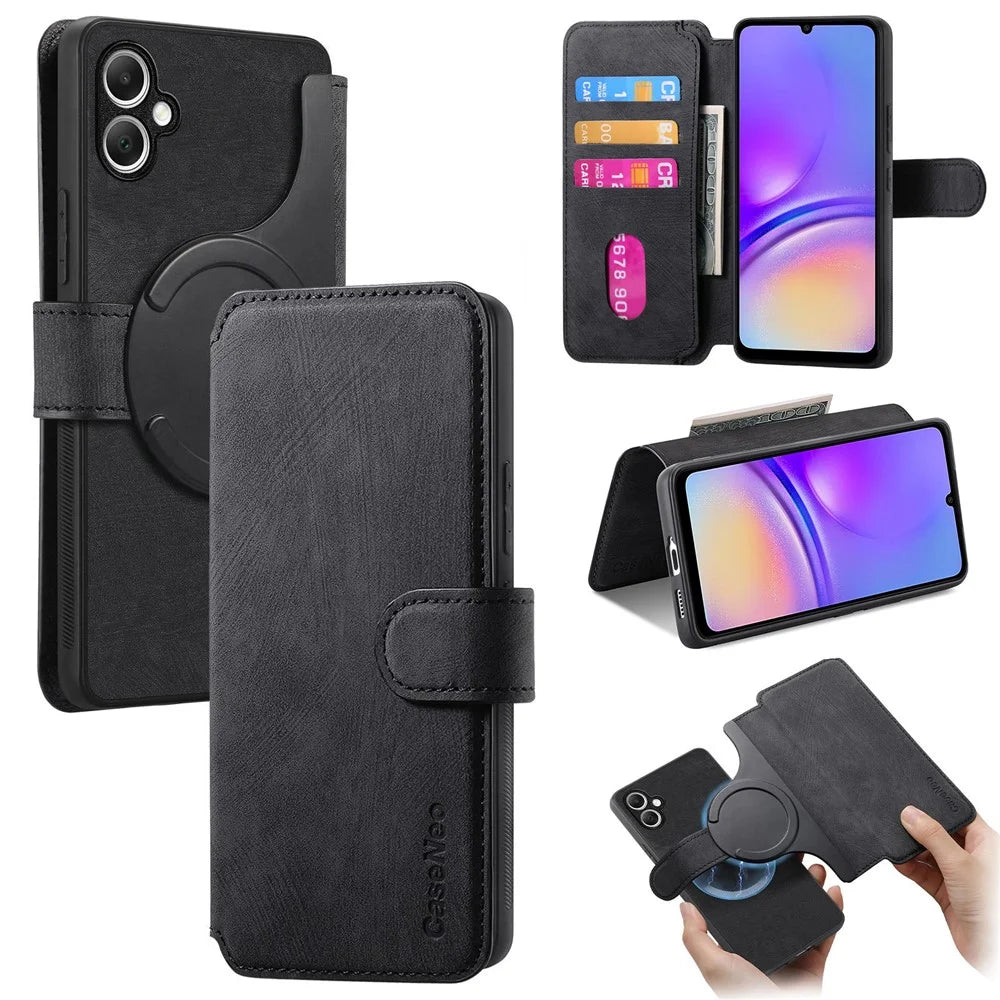 For Samsung Galaxy A05 4G Magnetic Case CASENEO Detachable Leather Phone Wallet Cover - Black - 1