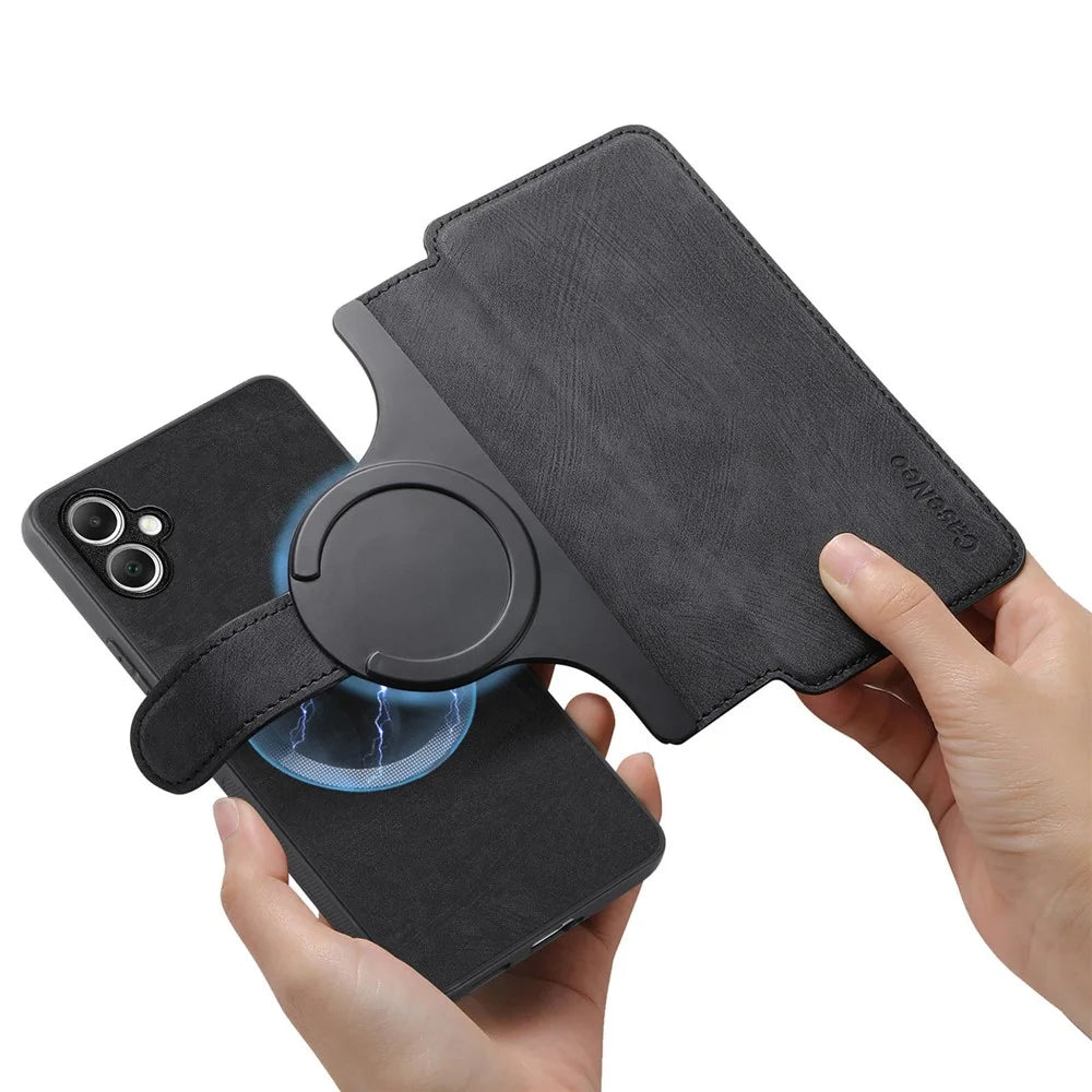 For Samsung Galaxy A05 4G Magnetic Case CASENEO Detachable Leather Phone Wallet Cover - Black - 4
