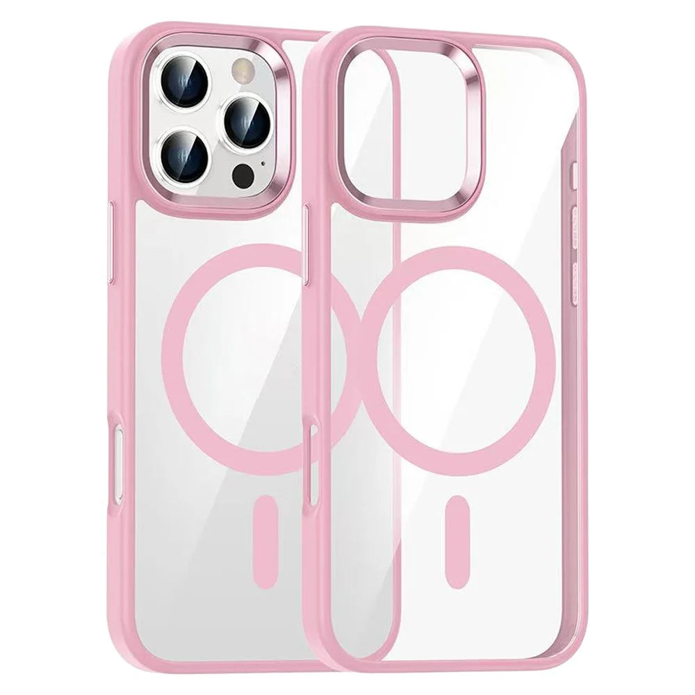 For iPhone 16 Pro Case Compatible with MagSafe Transparent Back TPU+PC Phone Cover - Pink - 1