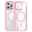 For iPhone 16 Pro Case Compatible with MagSafe Transparent Back TPU+PC Phone Cover - Pink - 1