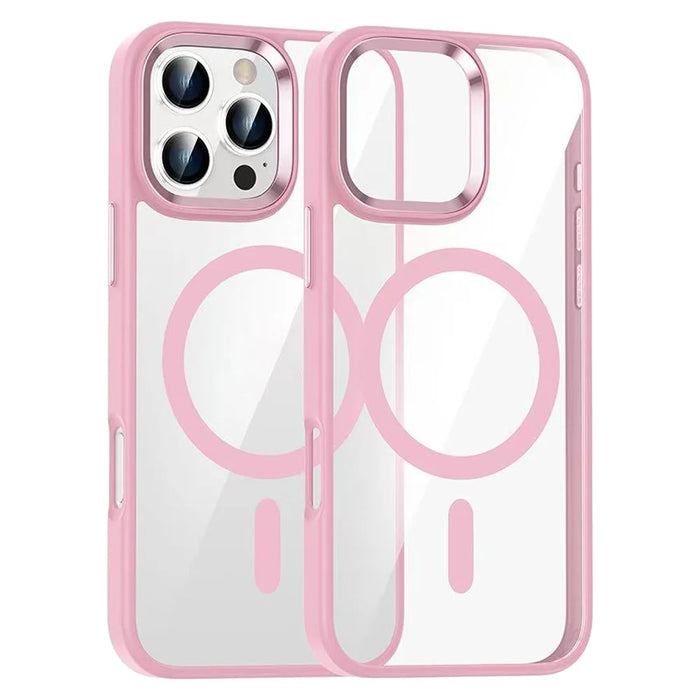 For iPhone 16 Pro Case Compatible with MagSafe Transparent Back TPU+PC Phone Cover - Pink - 1