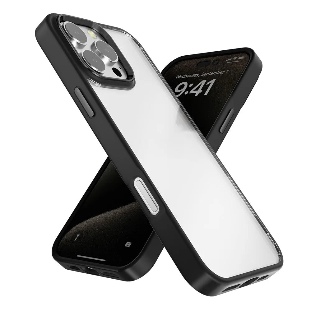 For iPhone 16 Pro Max Clear Phone Case TPU+ PC Phone Back Cover with Metal Button - Black - 2