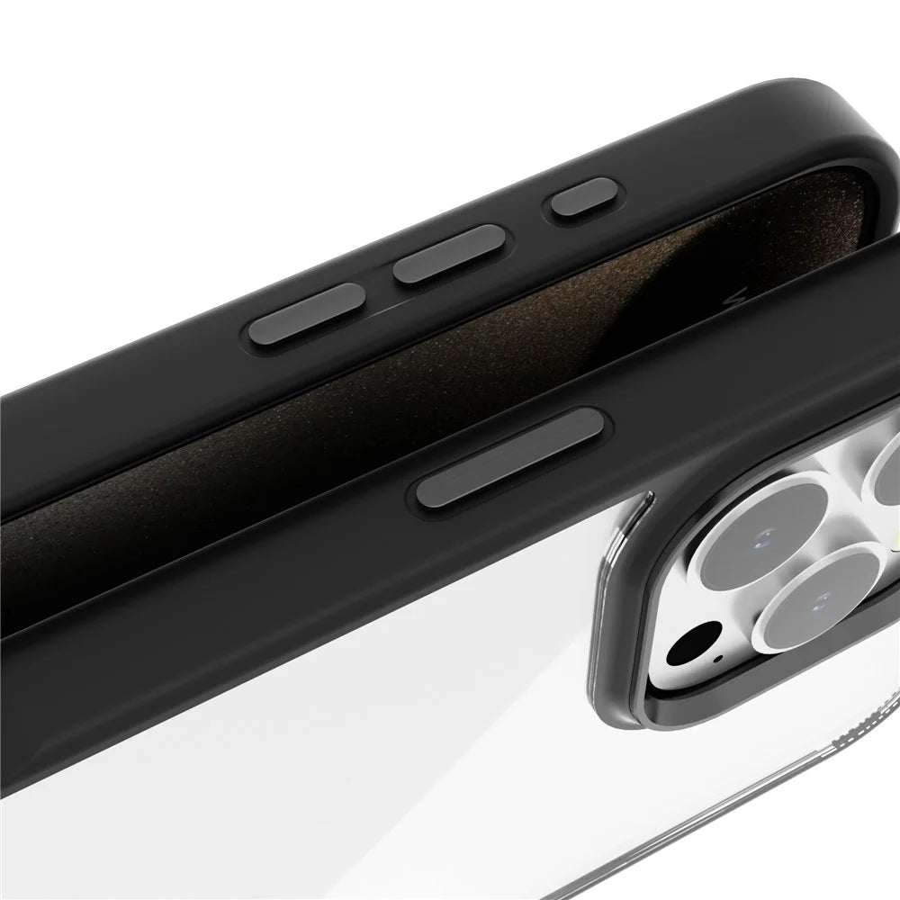 For iPhone 16 Pro Max Clear Phone Case TPU+ PC Phone Back Cover with Metal Button - Black - 4