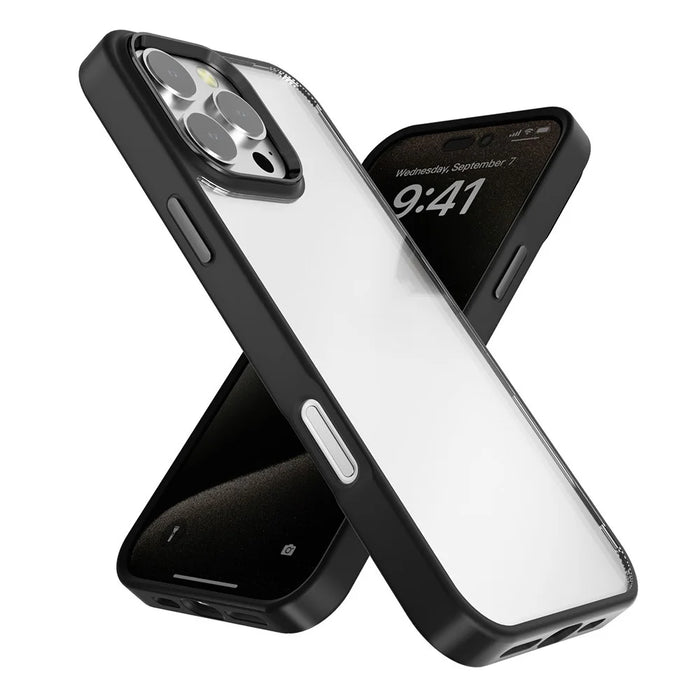 For iPhone 16 Pro Clear Phone Case TPU+ PC Phone Back Cover with Metal Button - Blue - 2