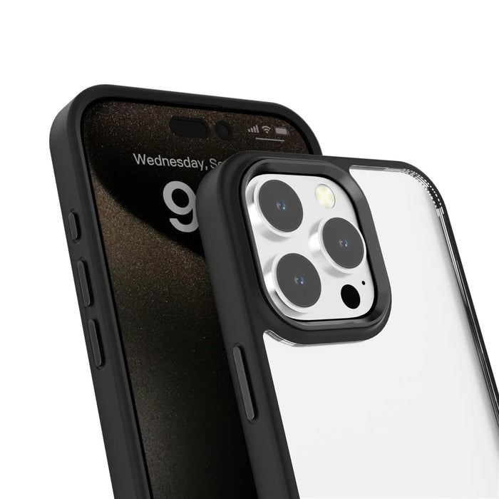 For iPhone 16 Pro Clear Phone Case TPU+ PC Phone Back Cover with Metal Button - Blue - 3