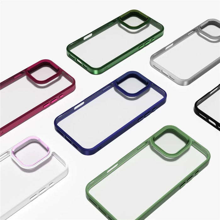 For iPhone 16 Pro Clear Phone Case TPU+ PC Phone Back Cover with Metal Button - Blue - 6