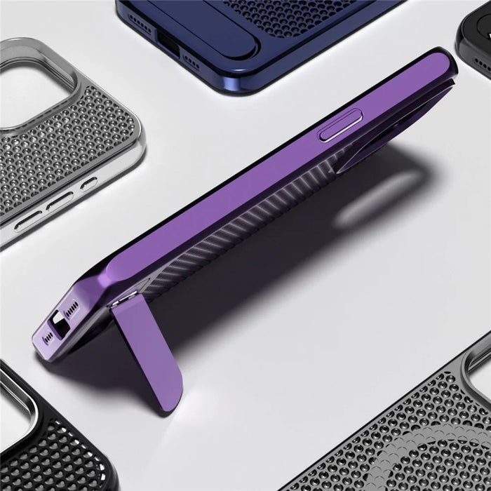 For iPhone 14 Pro Case Hollow Heat Dissipation Back Cover Kickstand Compatible with MagSafe - Silver - 2