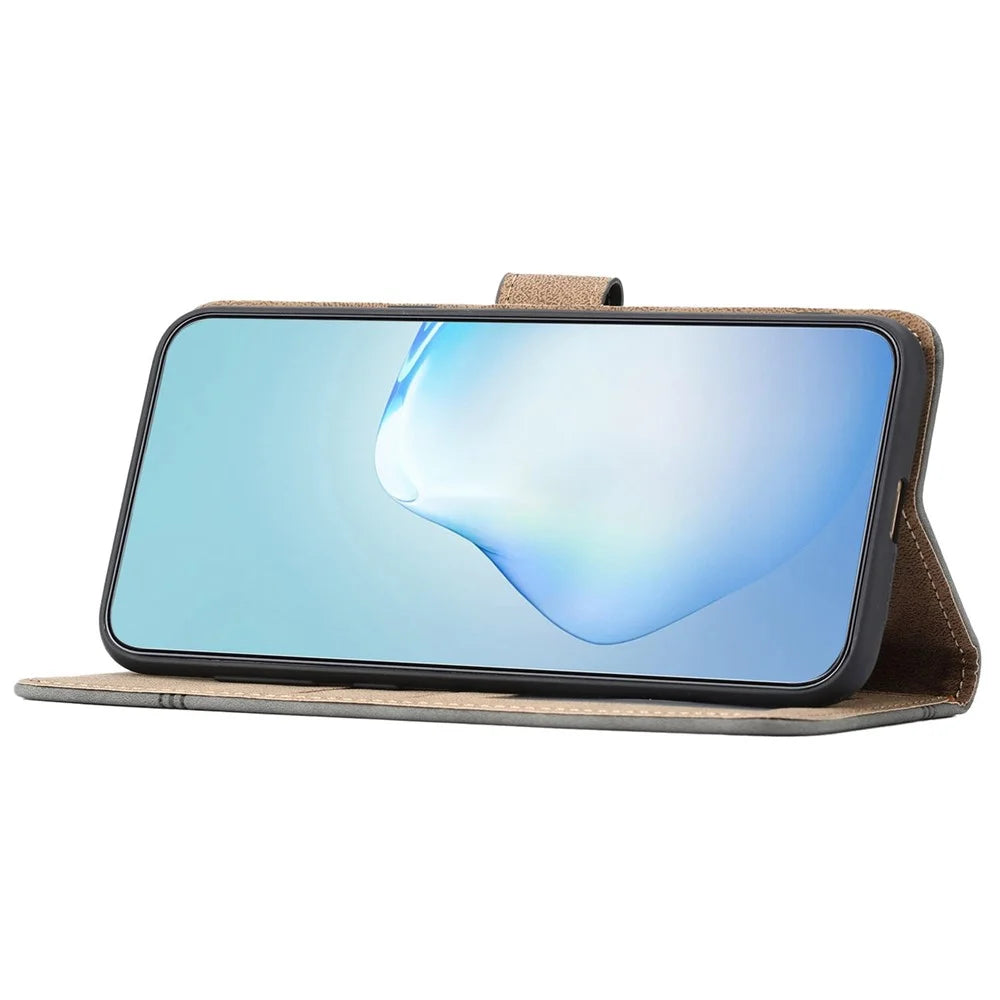 For Samsung Galaxy A23 5G (Global Version) / 4G Business PU Leather Flip Wallet Case Lines Imprinted Stand Magnetic Closure Cover with Strap - Coffee - 3