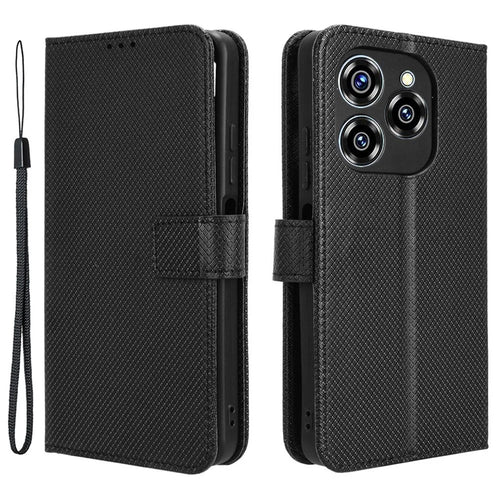 For Oukitel C50 Case PU Leather Diamond Texture Wallet Phone Cover - Black - 1