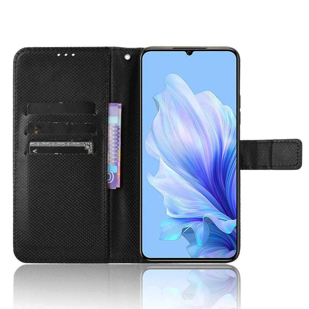 For Oukitel C50 Case PU Leather Diamond Texture Wallet Phone Cover - Black - 2
