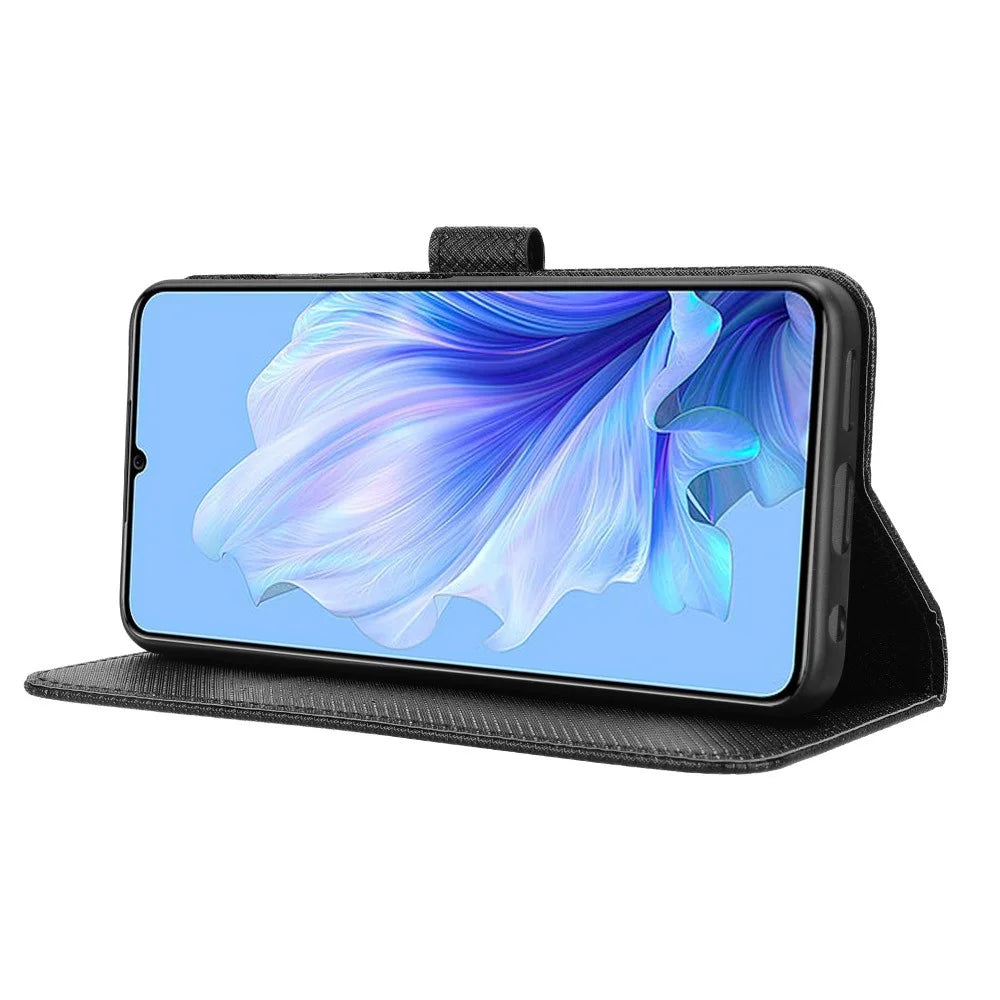 For Oukitel C50 Case PU Leather Diamond Texture Wallet Phone Cover - Black - 3
