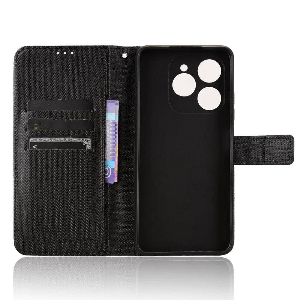 For Oukitel C50 Case PU Leather Diamond Texture Wallet Phone Cover - Black - 4