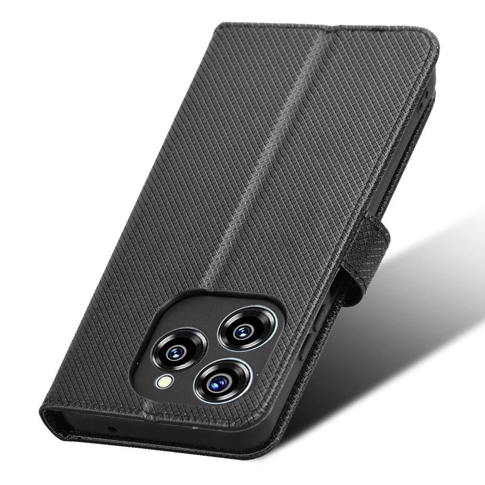 For Oukitel C50 Case PU Leather Diamond Texture Wallet Phone Cover - Black - 5