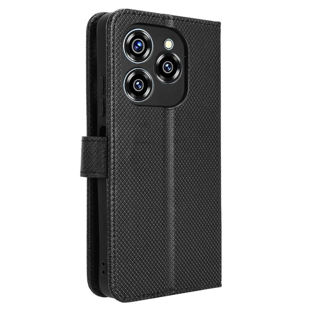 For Oukitel C50 Case PU Leather Diamond Texture Wallet Phone Cover - Black - 7