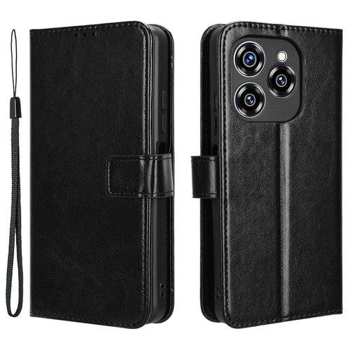 For Oukitel C50 Case Crazy Horse Texture PU Leather Phone Wallet Cover - Black - 1