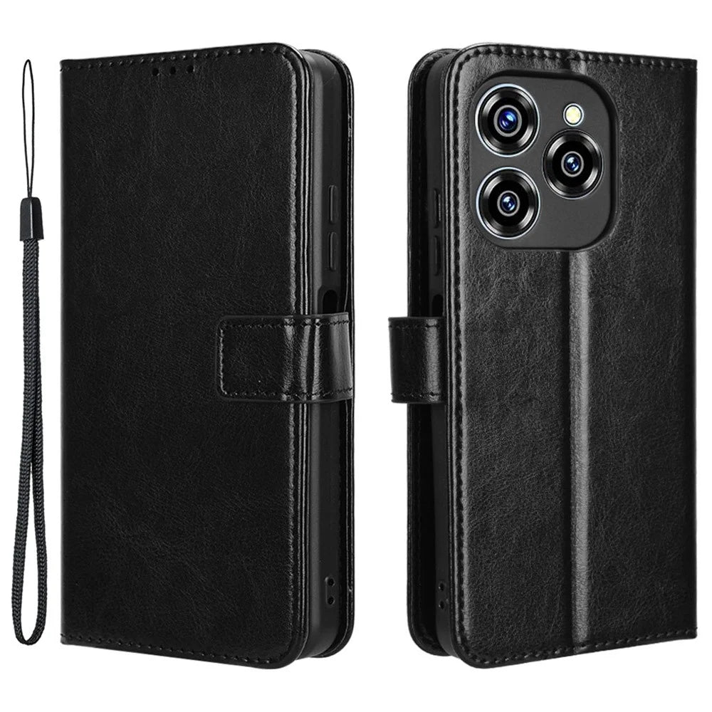 For Oukitel C50 Case Crazy Horse Texture PU Leather Phone Wallet Cover - Black - 1
