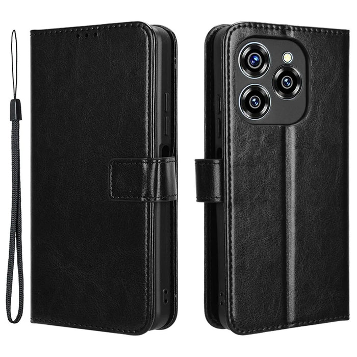 For Oukitel C50 Case Crazy Horse Texture PU Leather Phone Wallet Cover - Black - 1