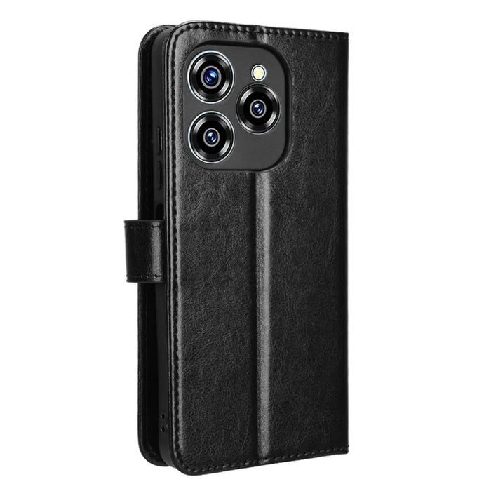 For Oukitel C50 Case Crazy Horse Texture PU Leather Phone Wallet Cover - Black - 6