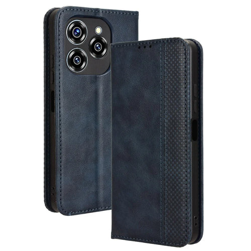 For Oukitel C50 Leather Case Wallet Stand Retro Texture Phone Cover - Blue - 1