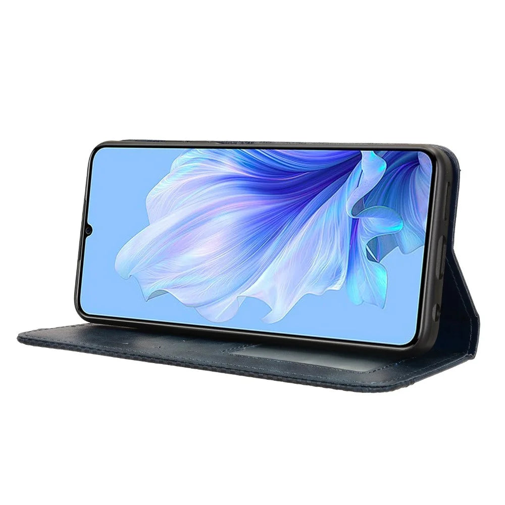 For Oukitel C50 Leather Case Wallet Stand Retro Texture Phone Cover - Blue - 3