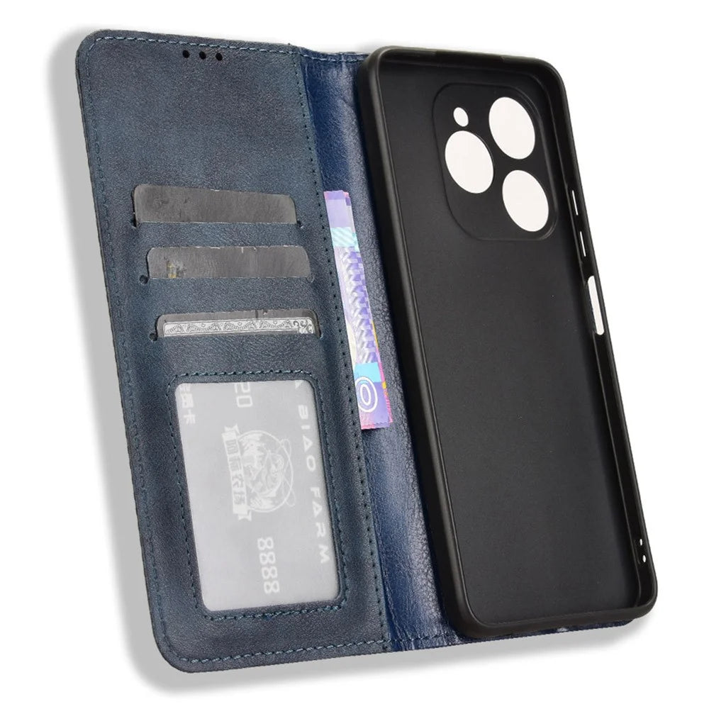 For Oukitel C50 Leather Case Wallet Stand Retro Texture Phone Cover - Blue - 5