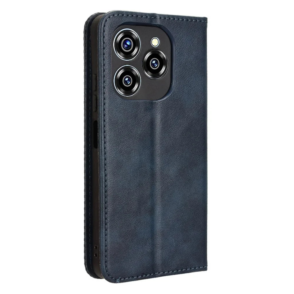 For Oukitel C50 Leather Case Wallet Stand Retro Texture Phone Cover - Blue - 7