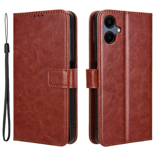 For Samsung Galaxy A06 4G / A06 5G Case Crazy Horse Texture PU Leather Phone Wallet Cover - Brown - 1