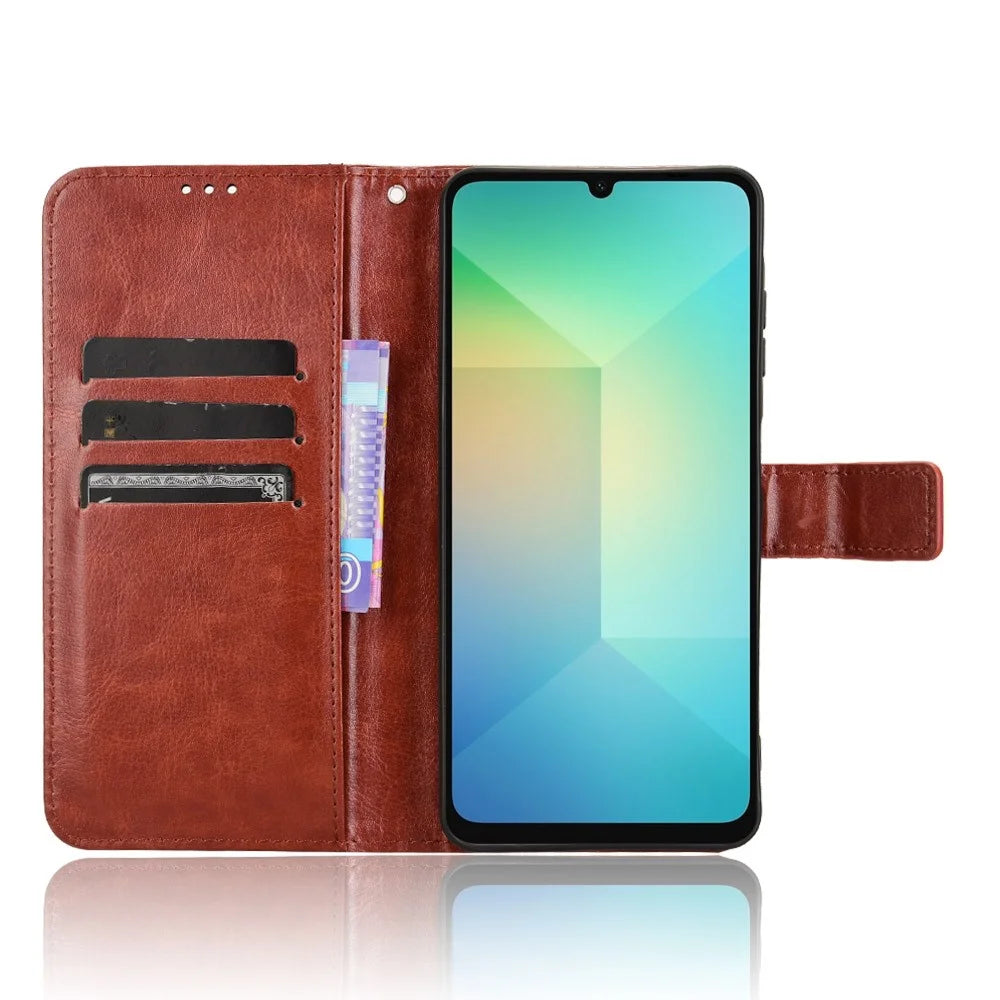 For Samsung Galaxy A06 4G / A06 5G Case Crazy Horse Texture PU Leather Phone Wallet Cover - Brown - 2