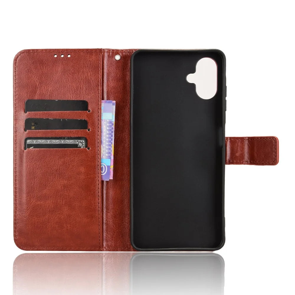 For Samsung Galaxy A06 4G / A06 5G Case Crazy Horse Texture PU Leather Phone Wallet Cover - Brown - 4