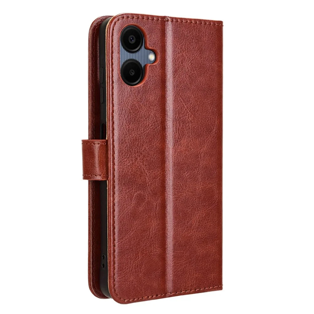 For Samsung Galaxy A06 4G / A06 5G Case Crazy Horse Texture PU Leather Phone Wallet Cover - Brown - 6