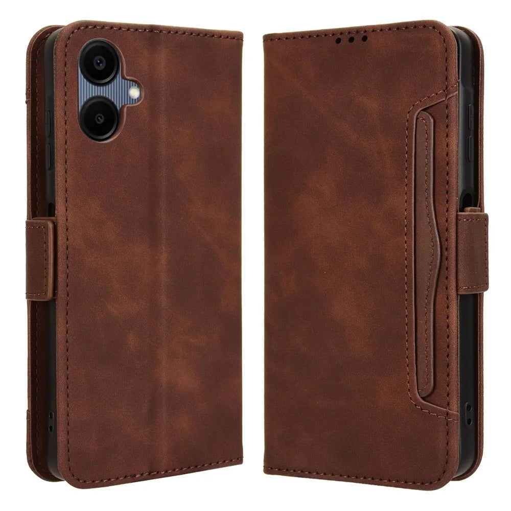 For Samsung Galaxy A06 4G / A06 5G Leather Case Phone Wallet Cover with Multiple Card Slots - Brown - 1