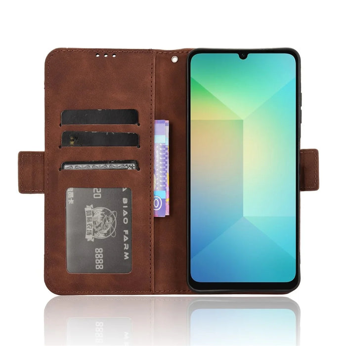 For Samsung Galaxy A06 4G / A06 5G Leather Case Phone Wallet Cover with Multiple Card Slots - Brown - 3