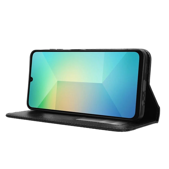 For Samsung Galaxy A06 4G / A06 5G Leather Case Wallet Stand Retro Texture Phone Cover - Black - 3