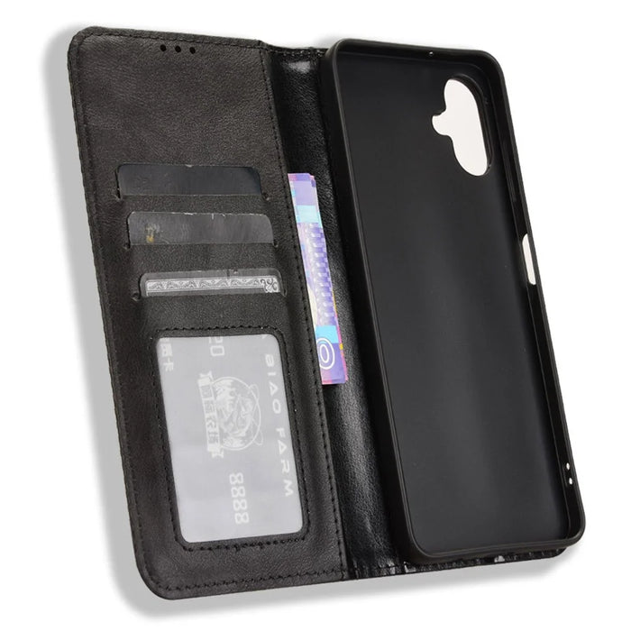 For Samsung Galaxy A06 4G / A06 5G Leather Case Wallet Stand Retro Texture Phone Cover - Black - 5